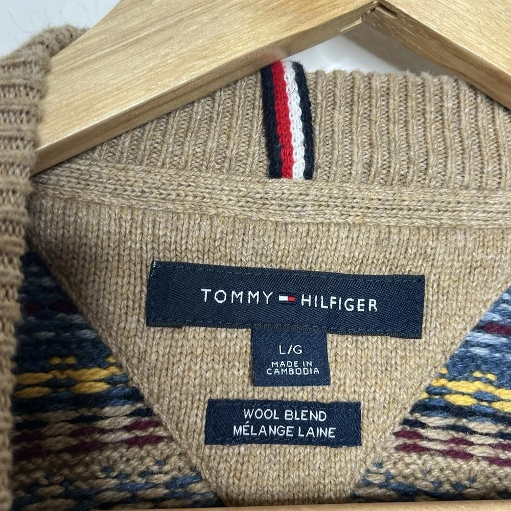 Tommy Hilfiger Fair Isle Wool Blend Sweater Mens Size L Colorful Crewneck Ski